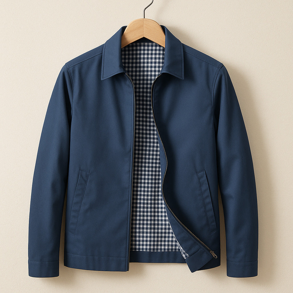 Men's point collar harrington bomber jacket, side view