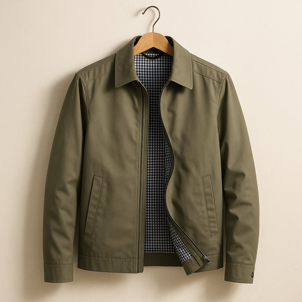 Men's point collar harrington bomber jacket, back view
