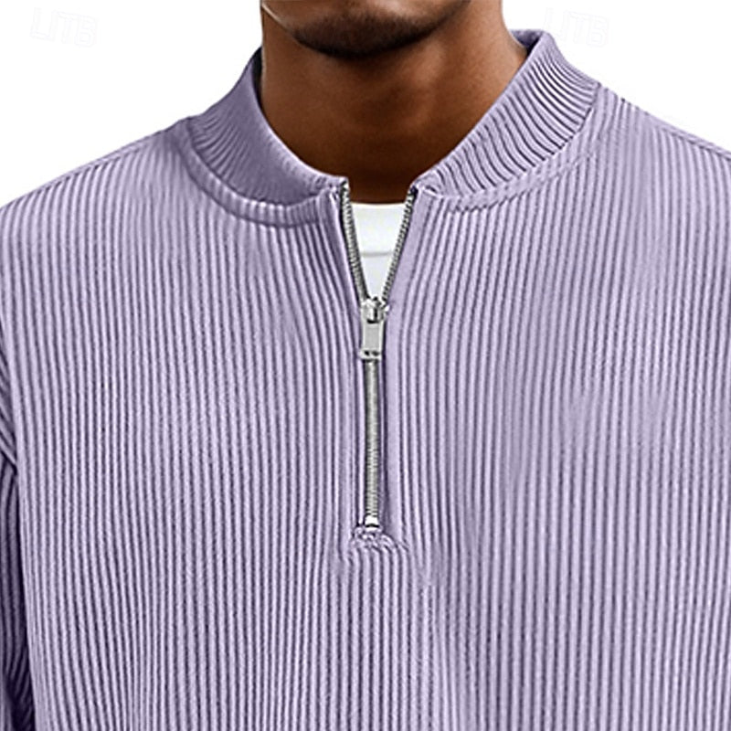 Hector | Ribbed Stand Collar Quarter Zip Pullover