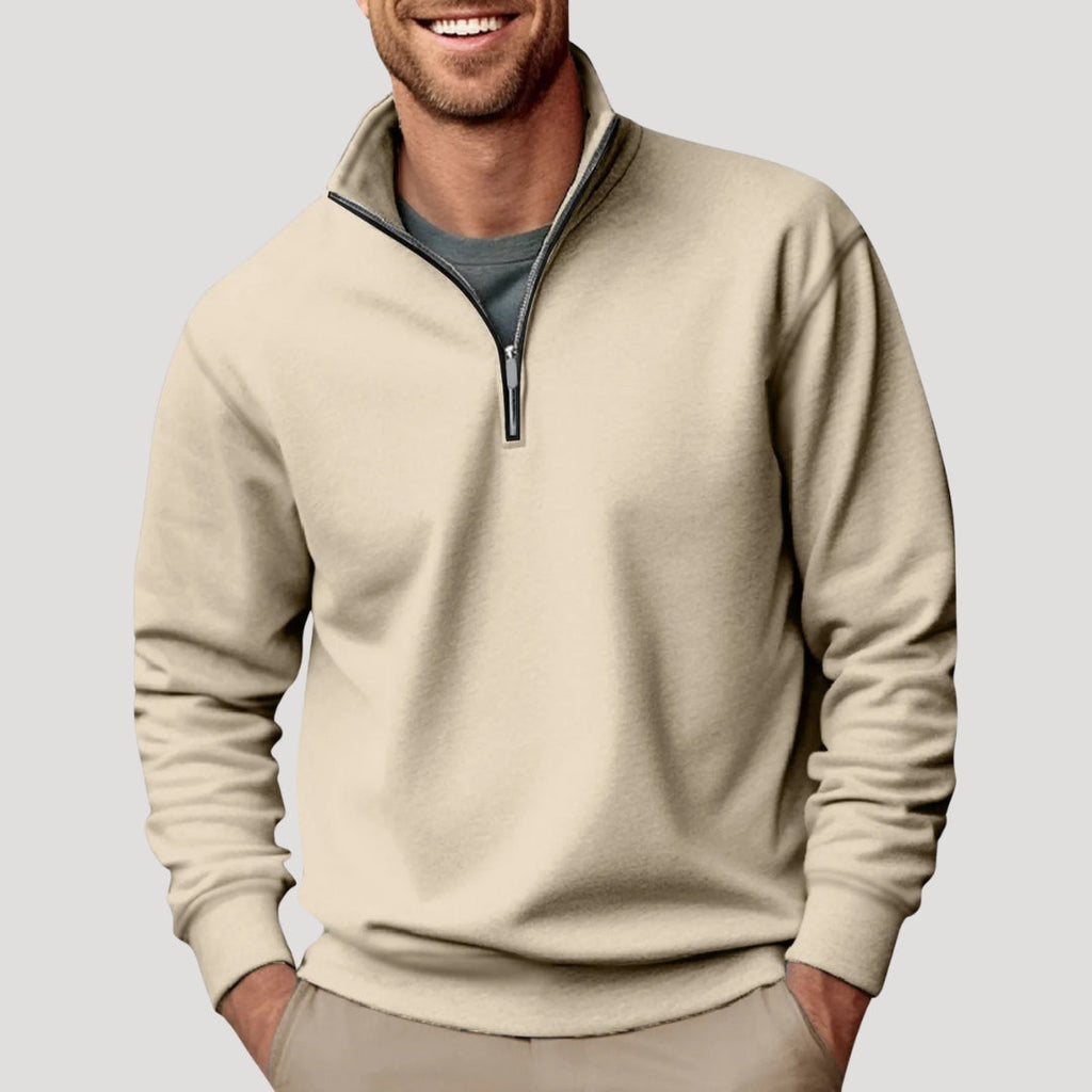 Men's classic quarter zip pullover, side view