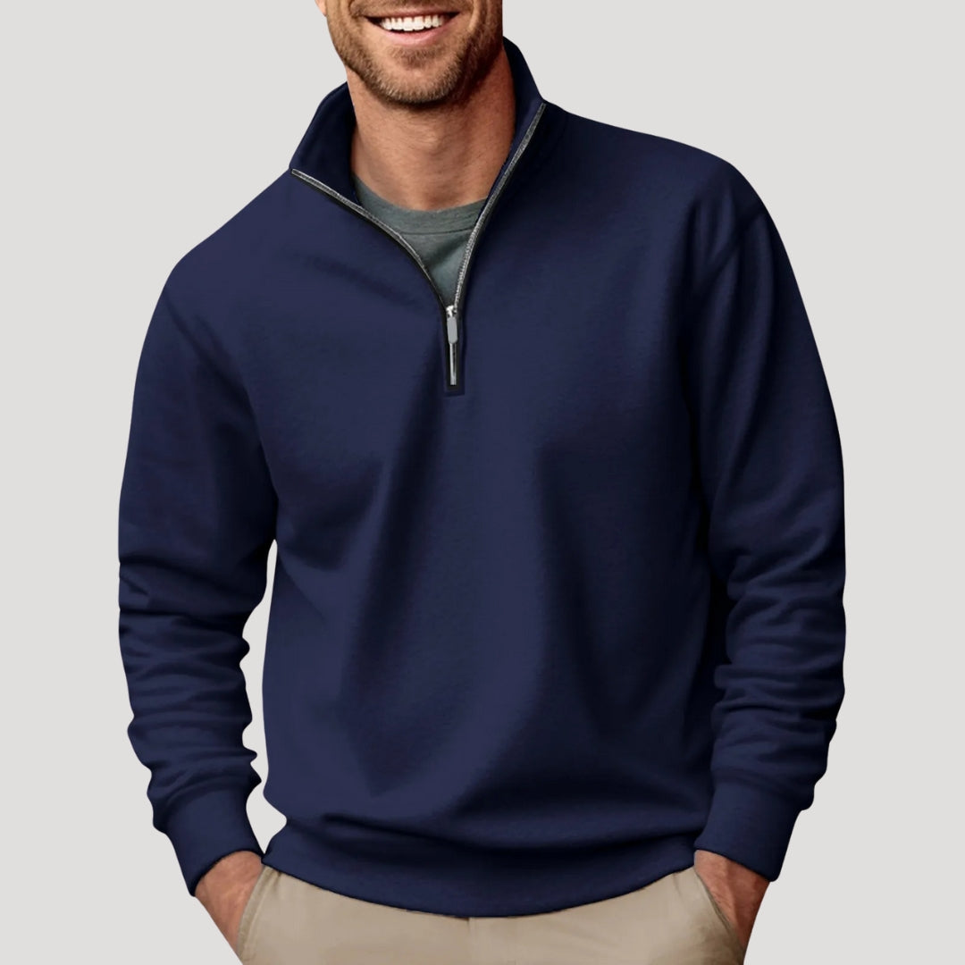 Men's classic quarter zip pullover, back view