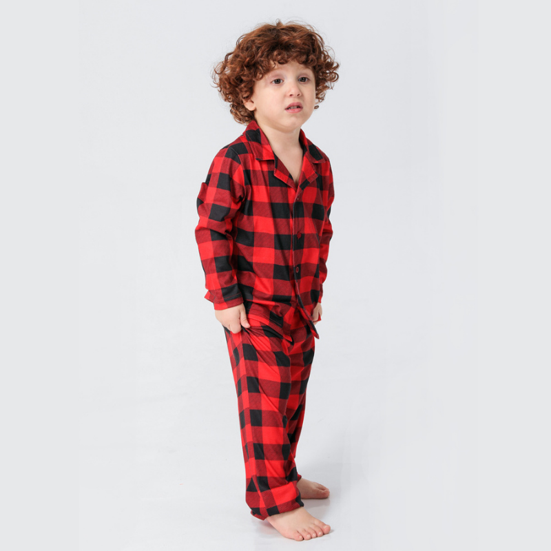 Red and black buffalo check matching family Christmas pyjamas - view 10