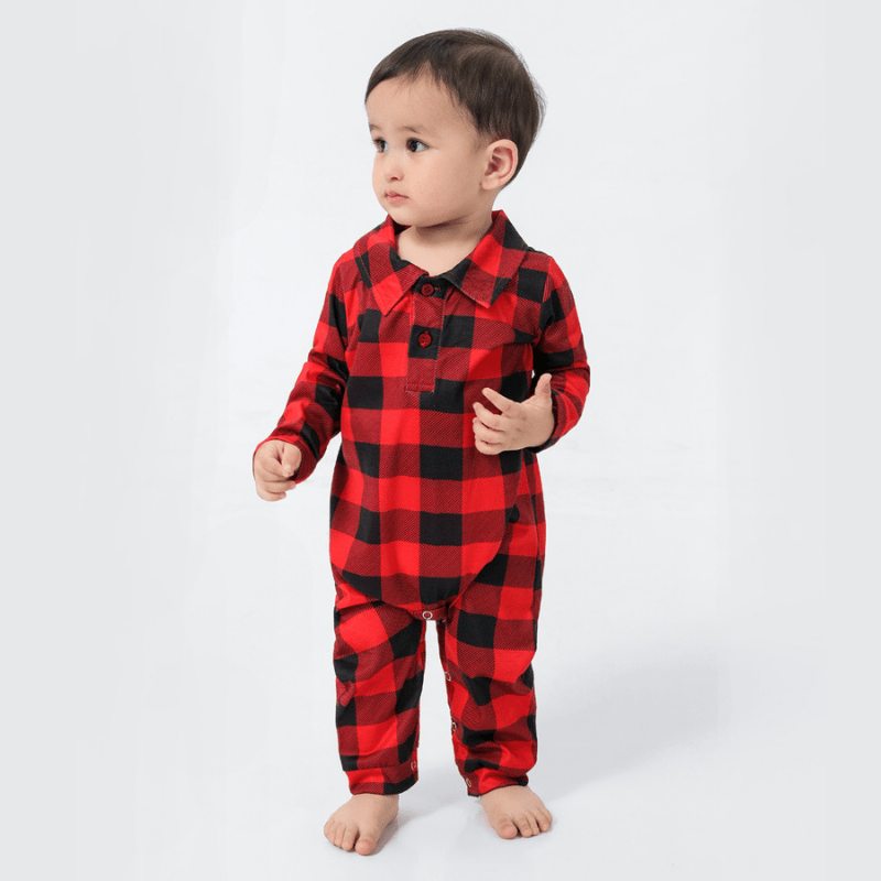 Red and black buffalo check matching family Christmas pyjamas - view 12