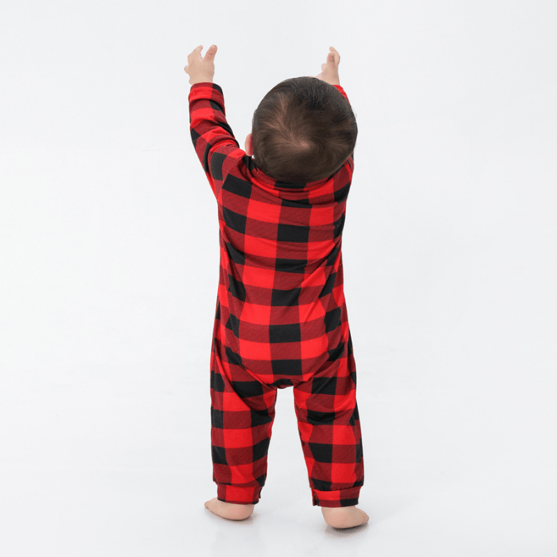 Red and black buffalo check matching family Christmas pyjamas - view 13