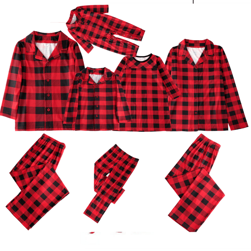 Red and black buffalo check matching family Christmas pyjamas - view 3
