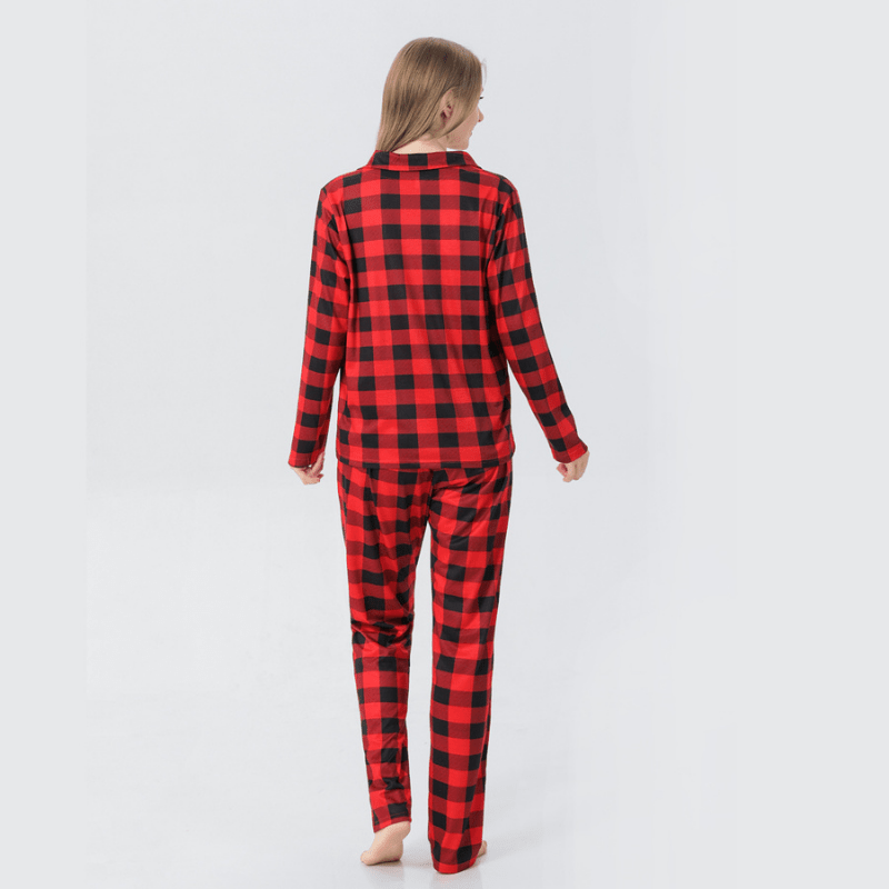 Red and black buffalo check matching family Christmas pyjamas - view 5
