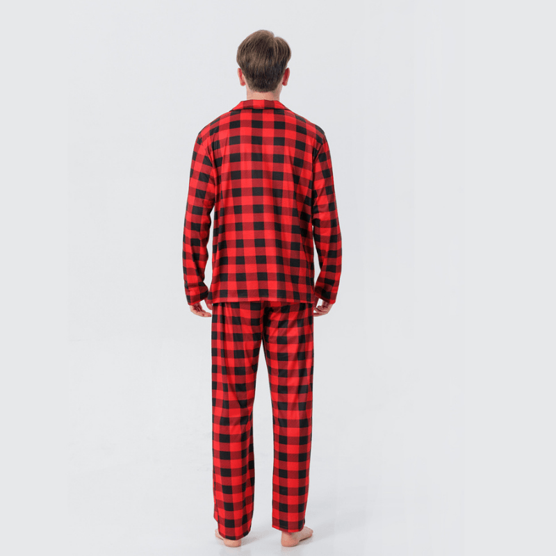 Red and black buffalo check matching family Christmas pyjamas - view 7