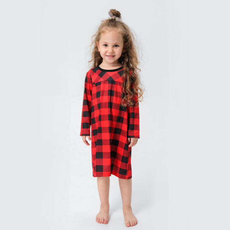 Red and black buffalo check matching family Christmas pyjamas - view 8