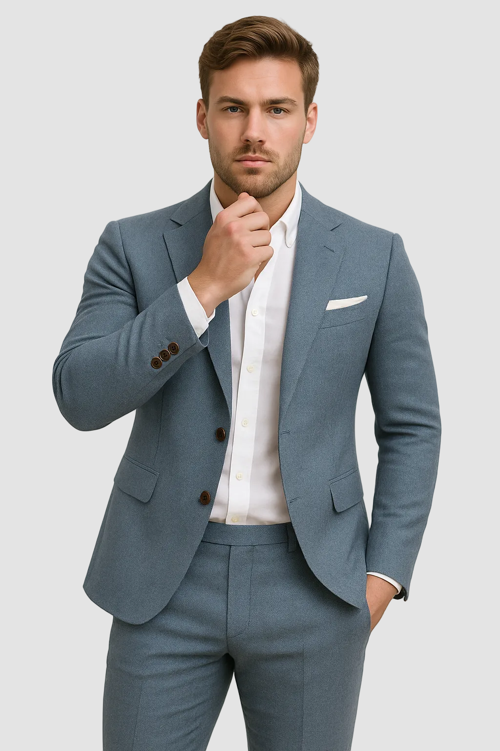 Men's two-piece notch lapel suit with tailored blazer and matching trousers