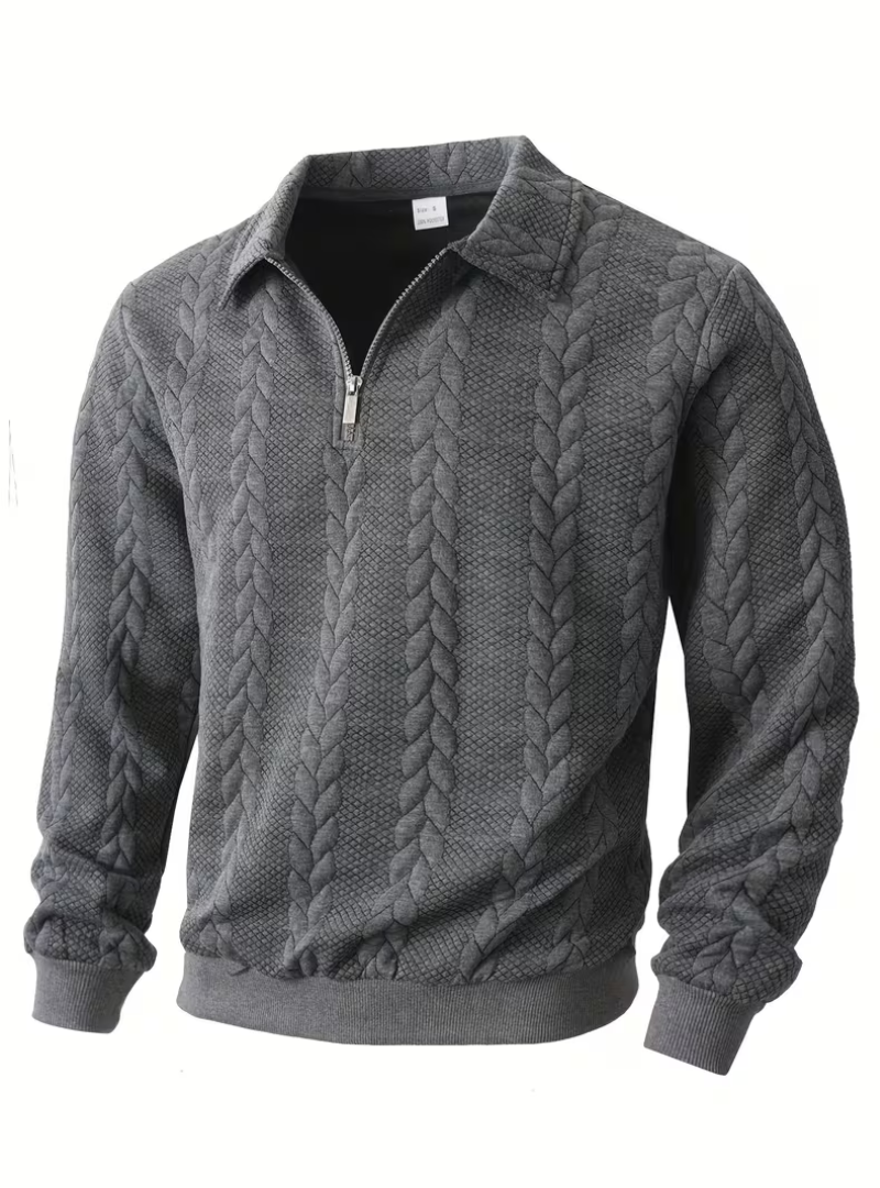 Men's cable knit quarter zip jumper, detail