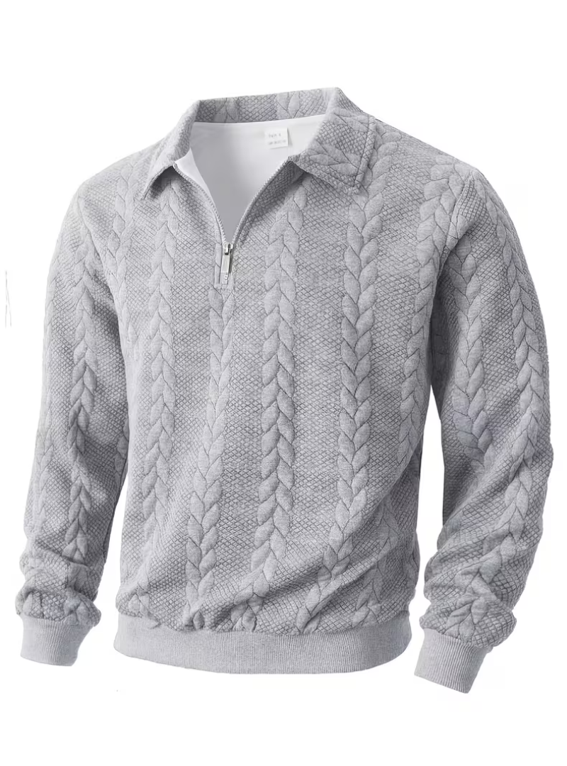 Men's cable knit quarter zip jumper, view 5