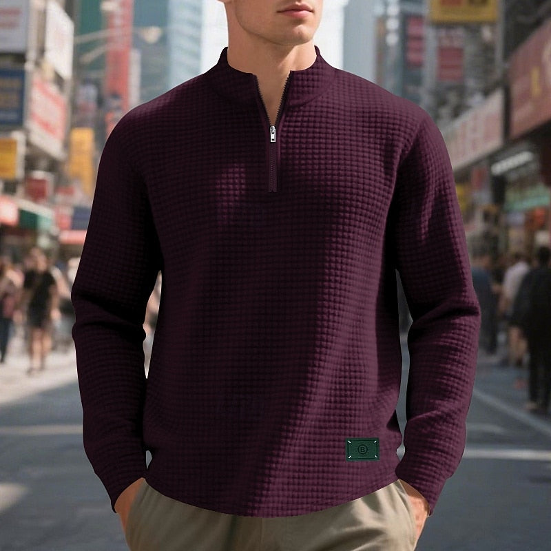 Men's textured quarter zip sweatshirt, view 11