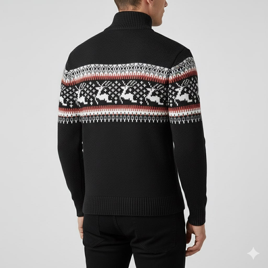 Men's quarter zip Christmas jumper with reindeer jacquard band and ribbed stand collar - view 13