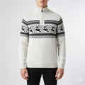 Men's quarter zip Christmas jumper with reindeer jacquard band and ribbed stand collar - view 2