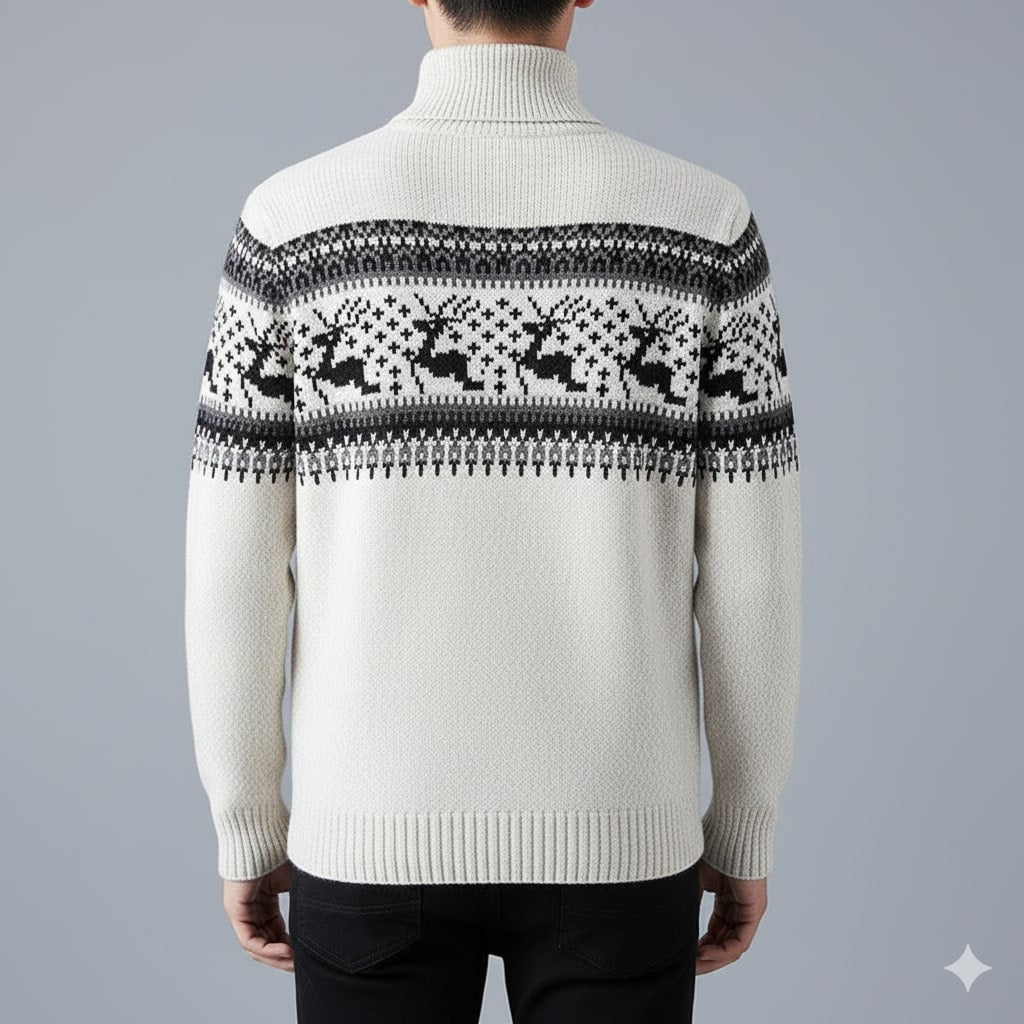 Men's quarter zip Christmas jumper with reindeer jacquard band and ribbed stand collar - view 5