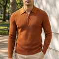 Men's textured knit quarter zip jumper with polo collar