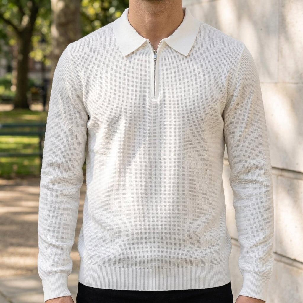 Men's textured knit quarter zip jumper with polo collar - view 2
