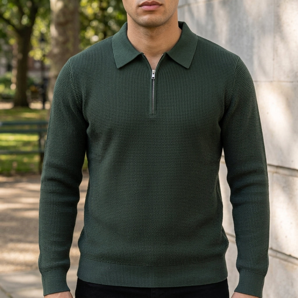 Men's textured knit quarter zip jumper with polo collar - view 4