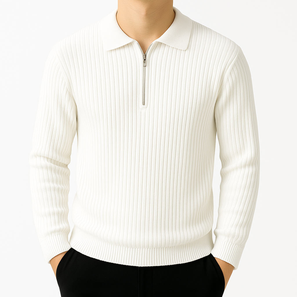 Men's ribbed quarter zip jumper with polo collar - view 3