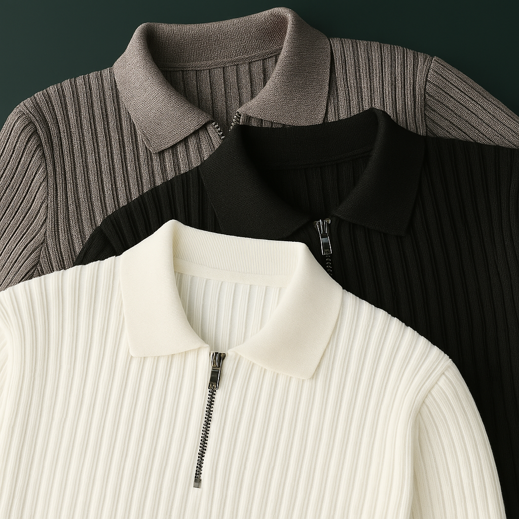 Men's ribbed quarter zip jumper with polo collar - view 4