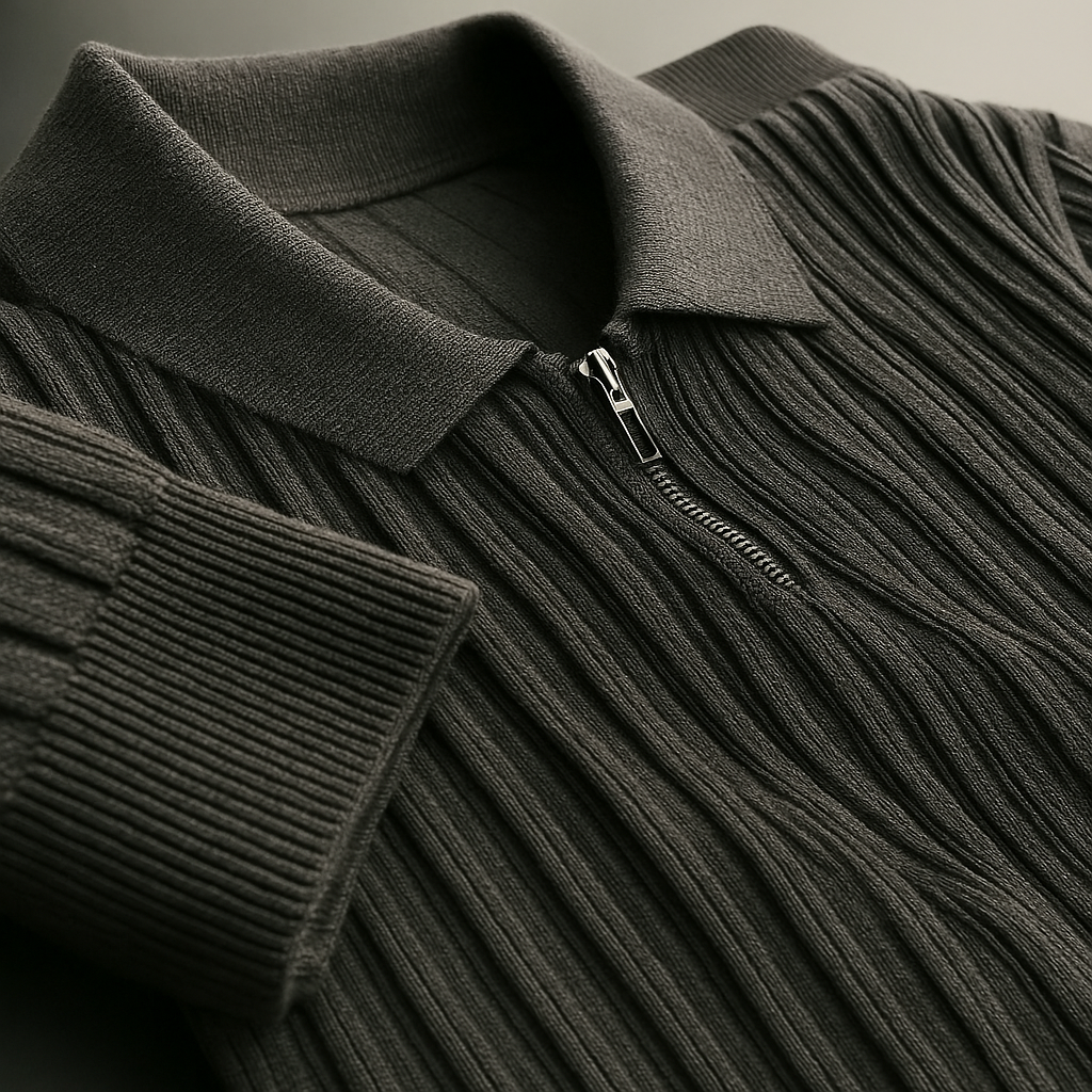 Men's ribbed quarter zip jumper with polo collar - view 6
