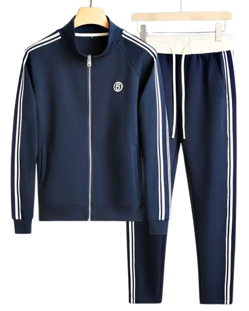 Mens tracksuit with side stripe zip athletic jacket and drawstring trousers
