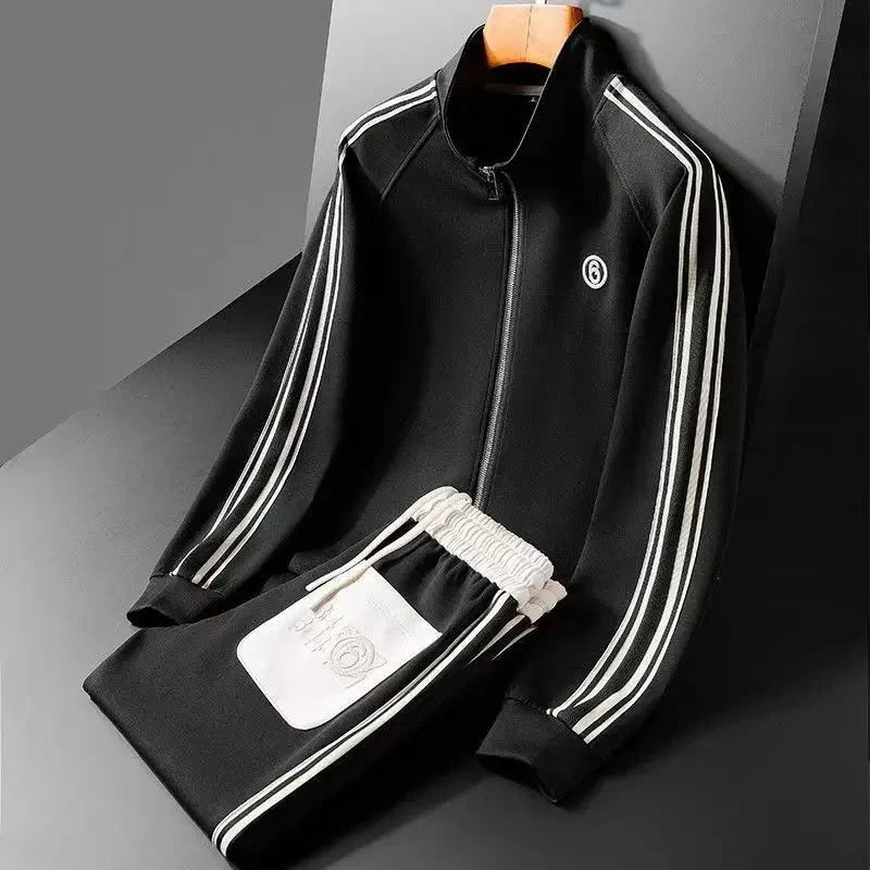 Mens tracksuit with side stripe zip athletic jacket and drawstring trousers - view 2