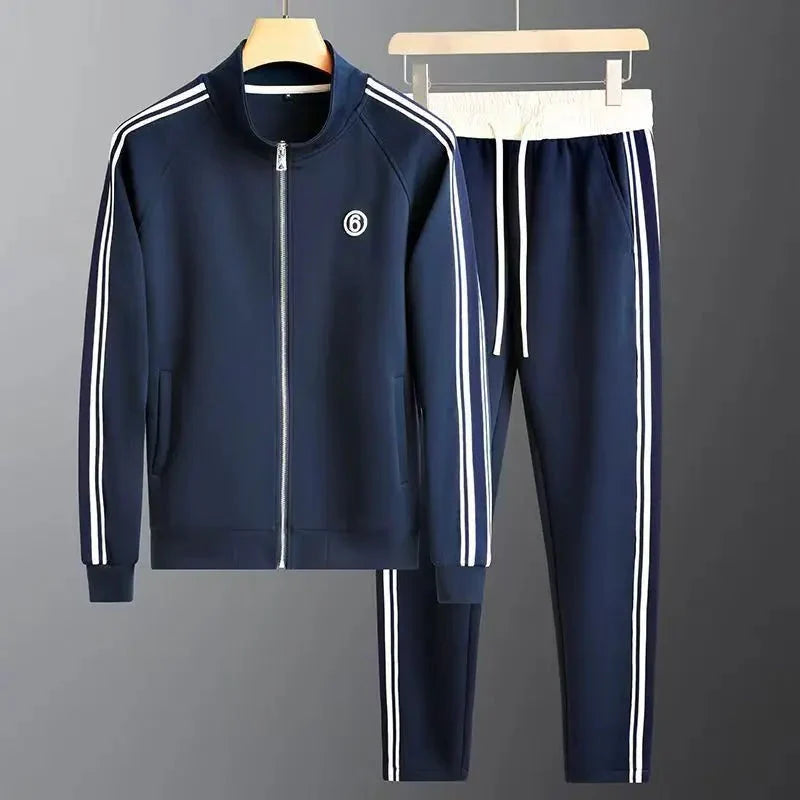 Mens tracksuit with side stripe zip athletic jacket and drawstring trousers - view 4