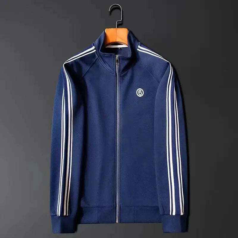 Mens tracksuit with side stripe zip athletic jacket and drawstring trousers - view 5