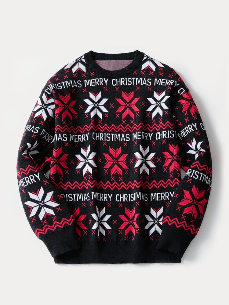 Men's crew neck Christmas jumper with snowflake and Merry Christmas jacquard knit pattern - view 3
