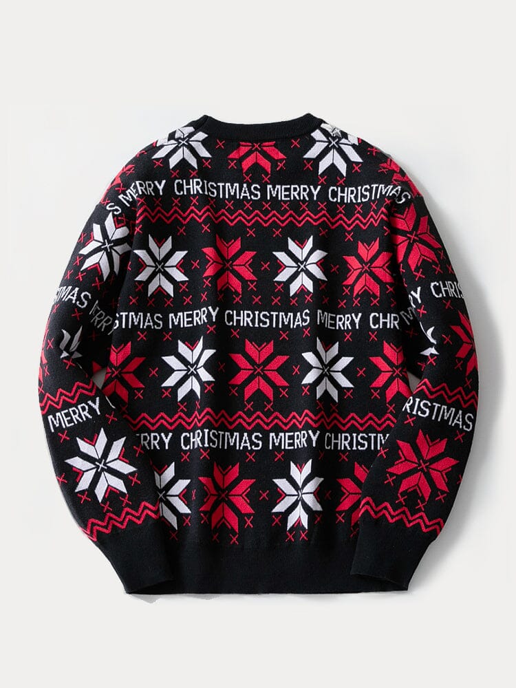 Men's crew neck Christmas jumper with snowflake and Merry Christmas jacquard knit pattern - view 4