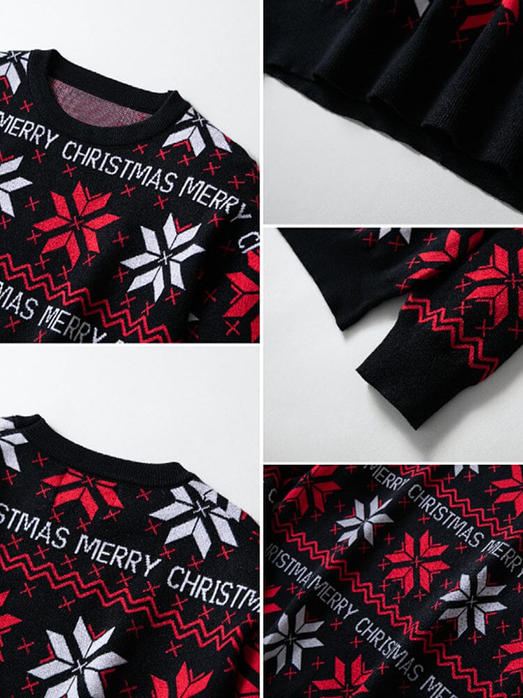 Men's crew neck Christmas jumper with snowflake and Merry Christmas jacquard knit pattern - view 5