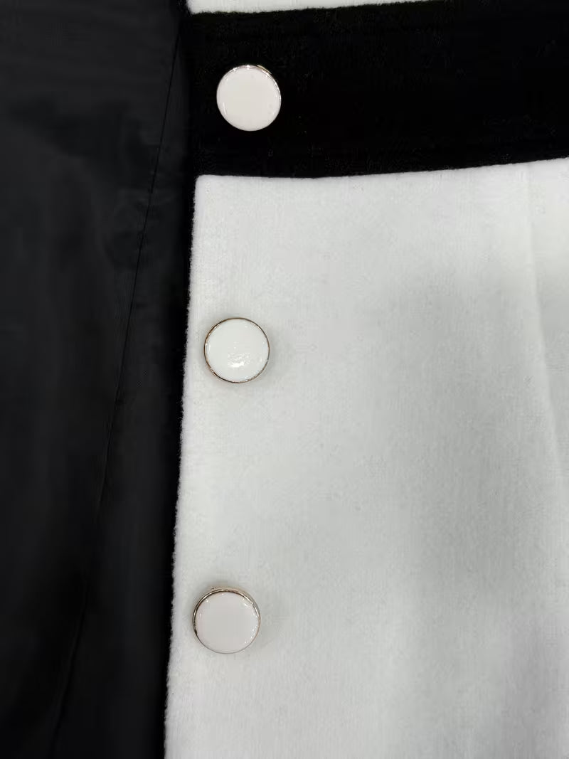 White notched lapel long sleeve midi dress with black trim and enamel buttons - view 3