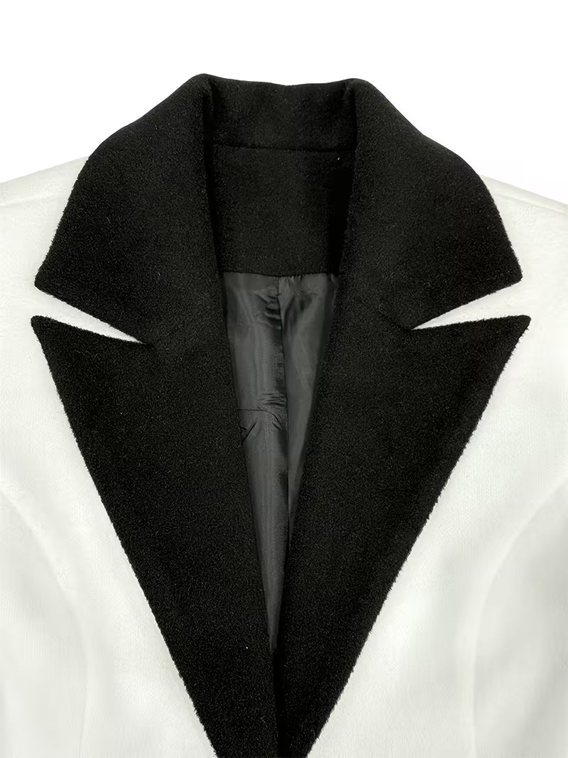 White notched lapel long sleeve midi dress with black trim and enamel buttons - view 4