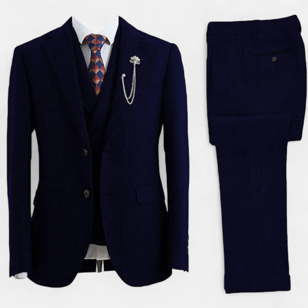Rowan herringbone tweed three-piece suit with jacket, vest and pants
