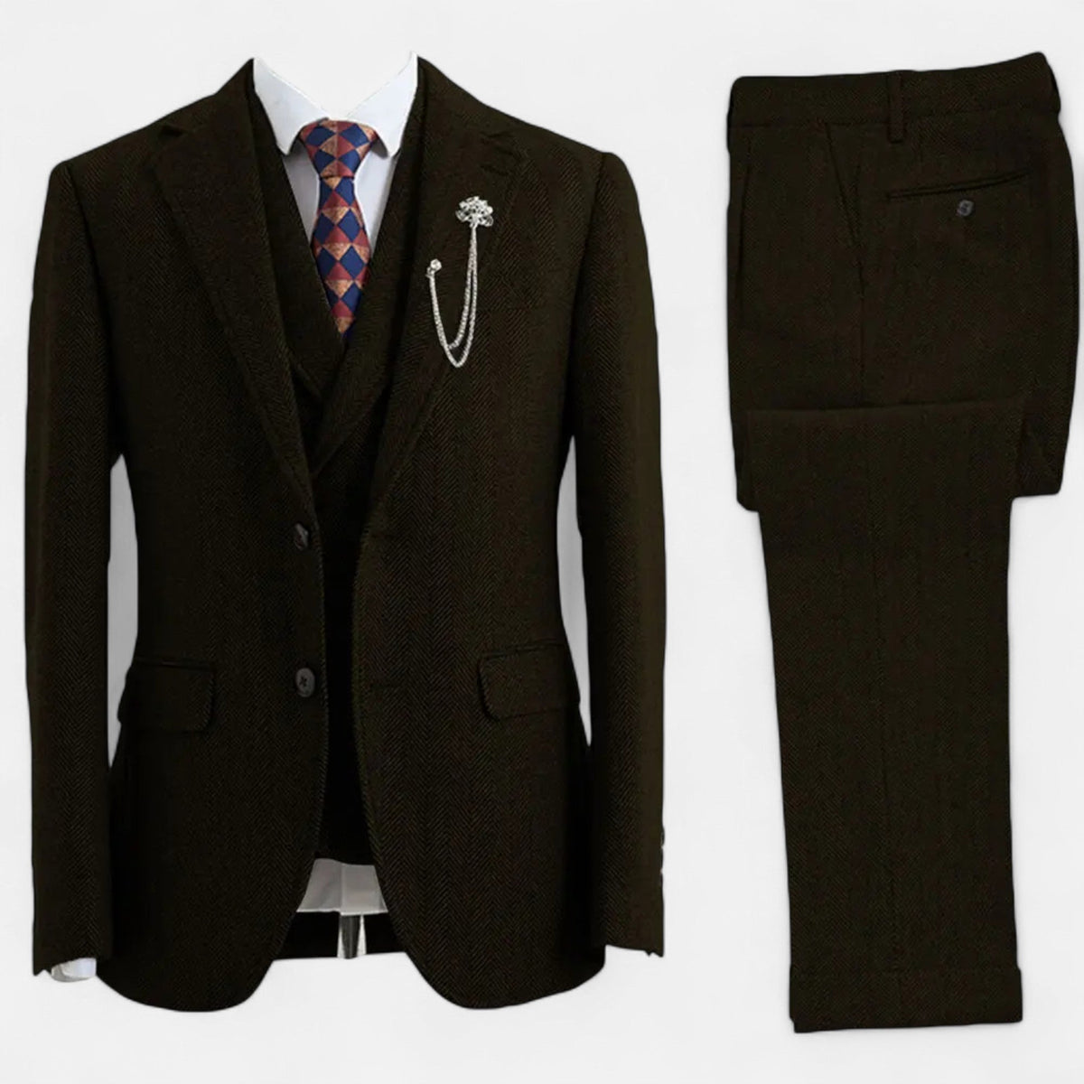 Rowan herringbone tweed three-piece suit with jacket, vest and pants - view 5