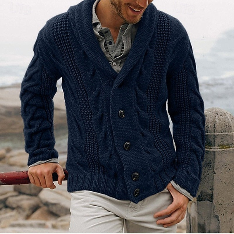 Alistair | Cable Knit Shawl Collar Cardigan