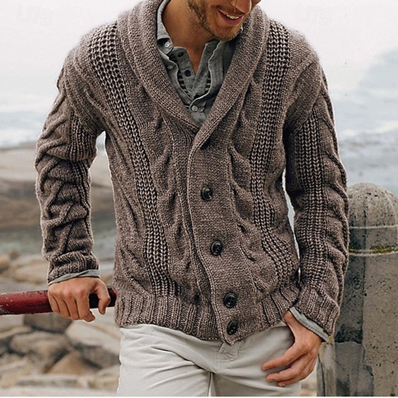 Alistair | Cable Knit Shawl Collar Cardigan