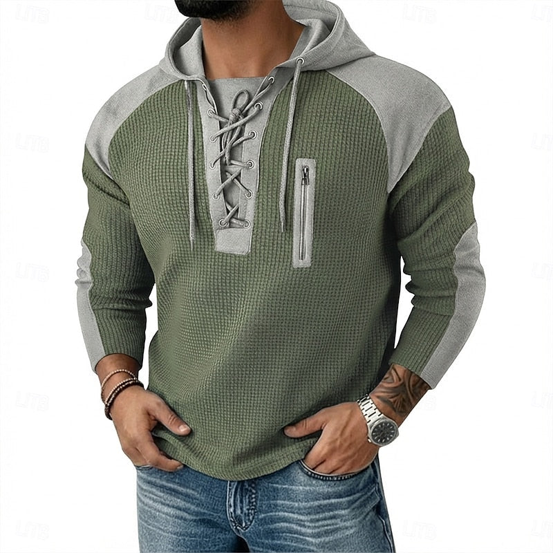 Men's lace up hooded pullover