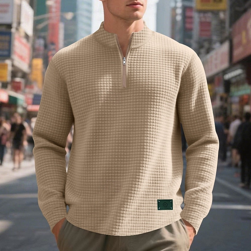 Men's textured quarter zip sweatshirt, view 6