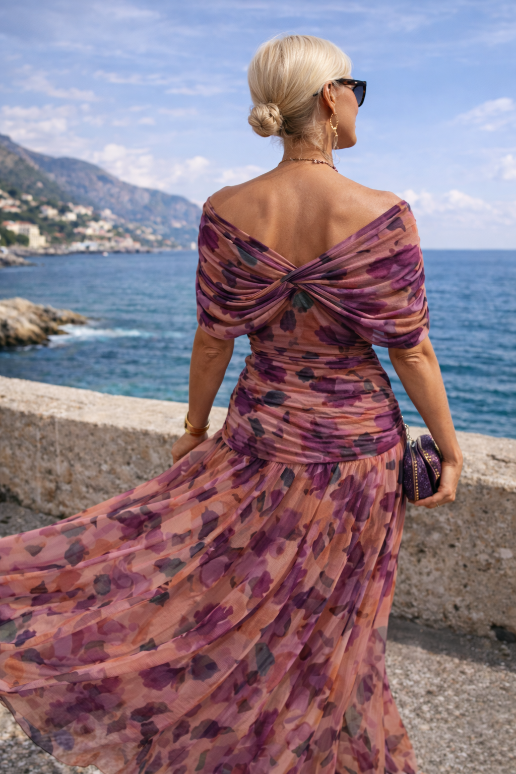Off-shoulder ruched mesh maxi dress with twisted bodice - view 11