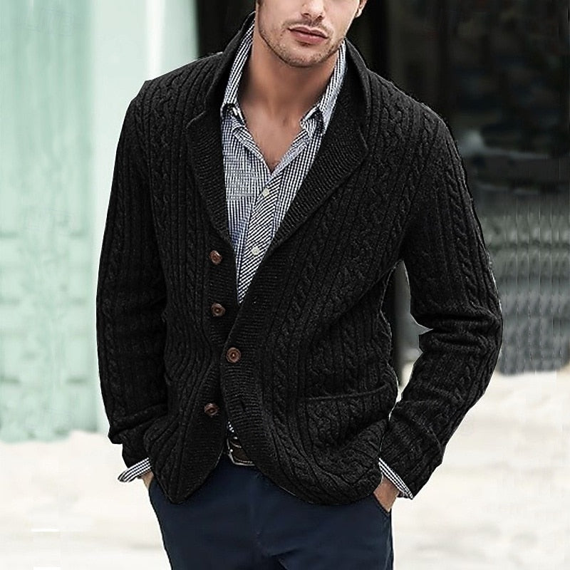 Arthur | Cable Knit Lapel Button Cardigan