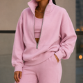 Women's half zip tracksuit with stand collar sweatshirt and cuffed joggers
