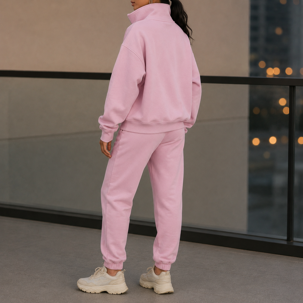 Women's half zip tracksuit with stand collar sweatshirt and cuffed joggers - view 2