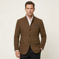 Men's herringbone tweed jacket with stand collar and three-button front - view 2