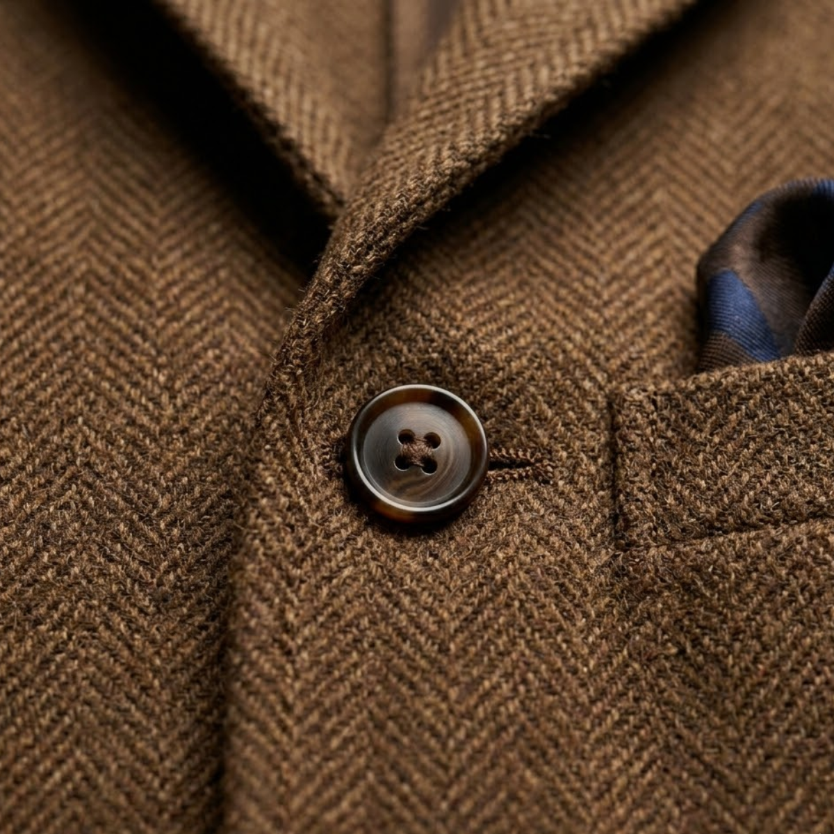 Men's herringbone tweed jacket with stand collar and three-button front - view 8