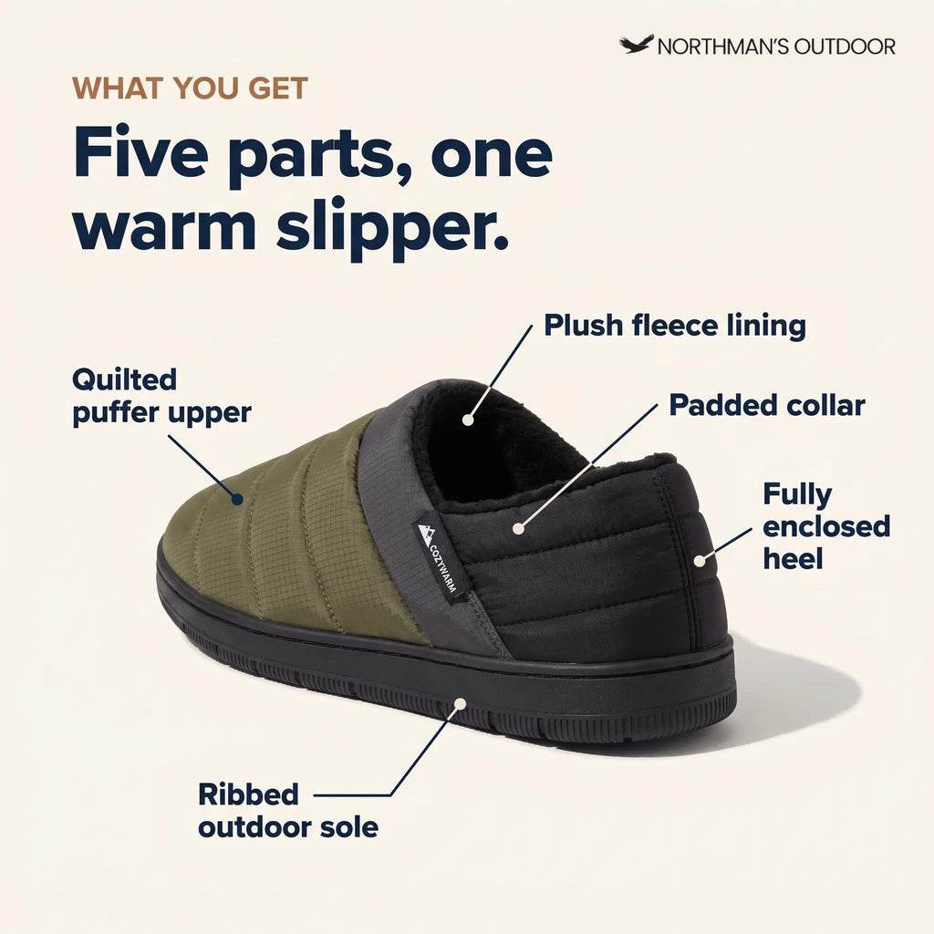 Fleece lined puffer house slippers with quilted upper, closed back and ribbed sole - view 3