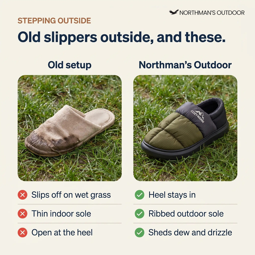 Fleece lined puffer house slippers with quilted upper, closed back and ribbed sole - view 5