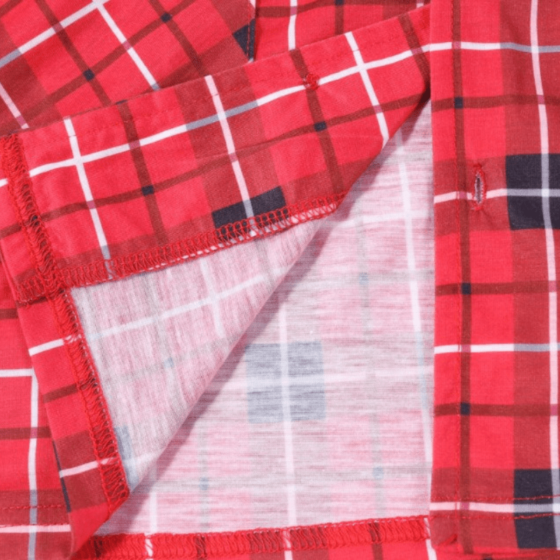 Matching family Christmas pyjamas in red tartan plaid for adults, kids, baby and dog - view 10