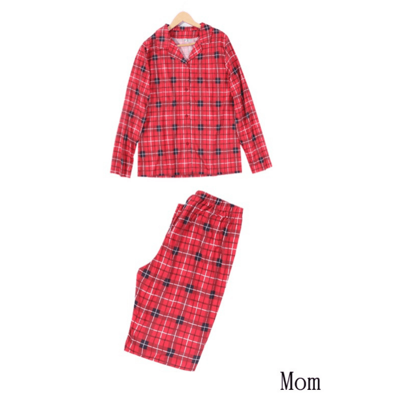 Matching family Christmas pyjamas in red tartan plaid for adults, kids, baby and dog - view 5